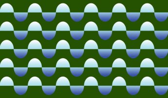 An illustration of connected semi-circles that are filled with a blue-green gradient and are in rows on a dark green background. Each semi-circle alternates to being flipped upside down.