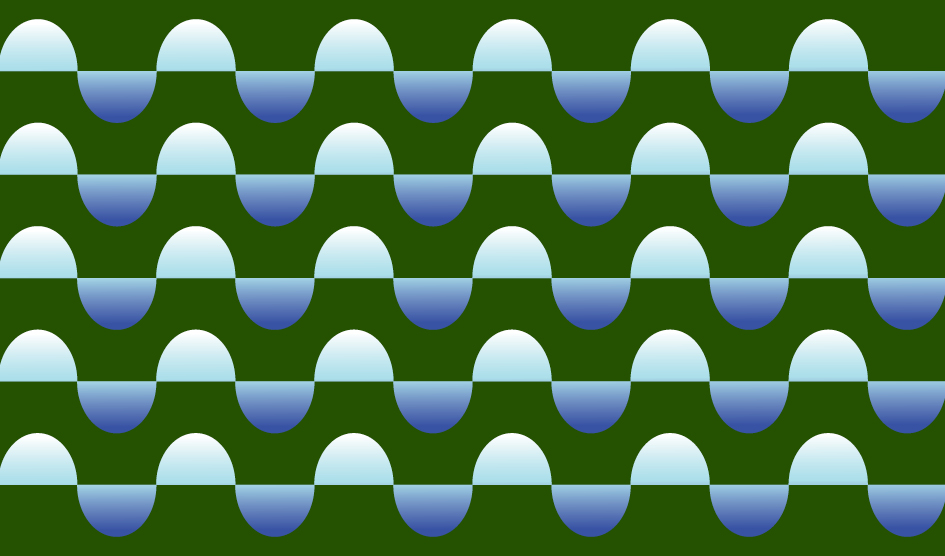 An illustration of connected semi-circles that are filled with a blue-green gradient and are in rows on a dark green background. Each semi-circle alternates to being flipped upside down.